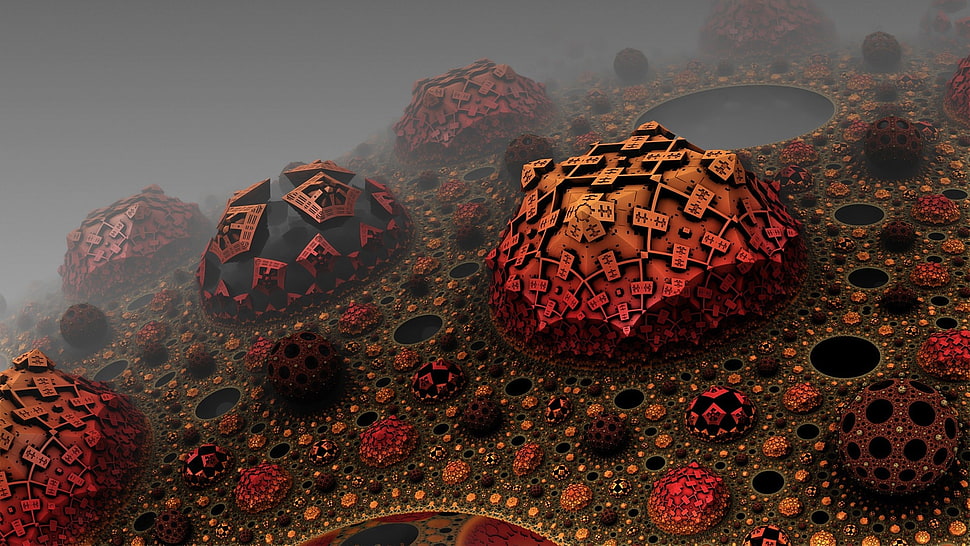 red and black dome building graphic illustration HD wallpaper